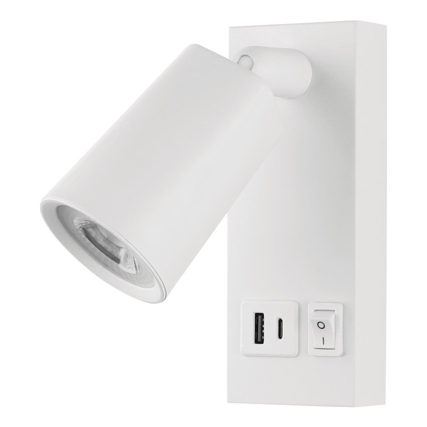 LED Nástenné bodové svietidlo s USB LED/5W/230V biela