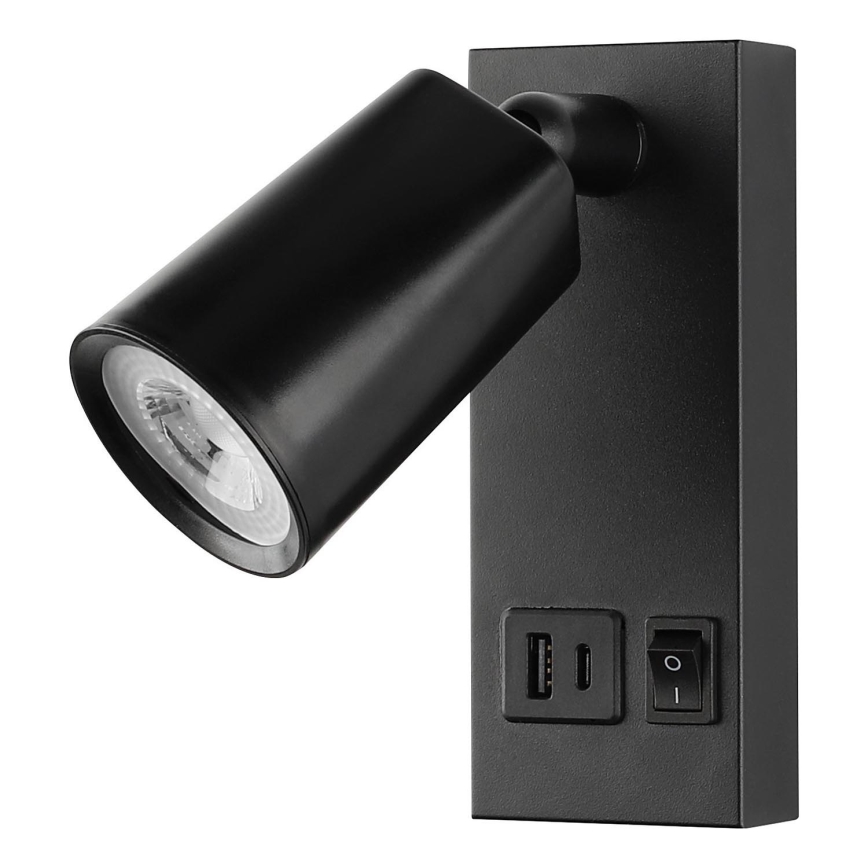 LED Nástenné bodové svietidlo s USB nabíjaním LED/5W/230V čierne