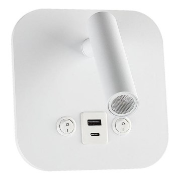 LED nástenné bodové svietidlo s USB portom LED/8W/230V 3000K biela