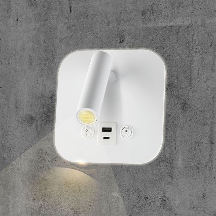 LED nástenné bodové svietidlo s USB portom LED/8W/230V 3000K biela