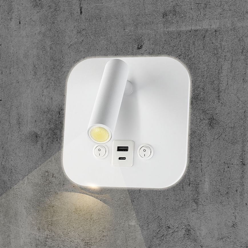 LED nástenné bodové svietidlo s USB portom LED/8W/230V 3000K biela