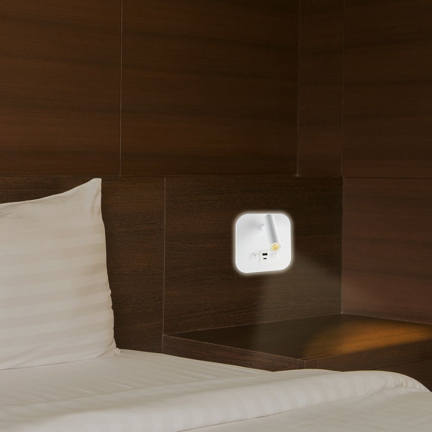 LED nástenné bodové svietidlo s USB portom LED/8W/230V 3000K biela