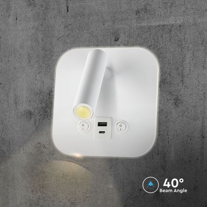 LED nástenné bodové svietidlo s USB portom LED/8W/230V 3000K biela