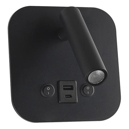 LED nástenné bodové svietidlo s USB portom LED/8W/230V 3000K čierne