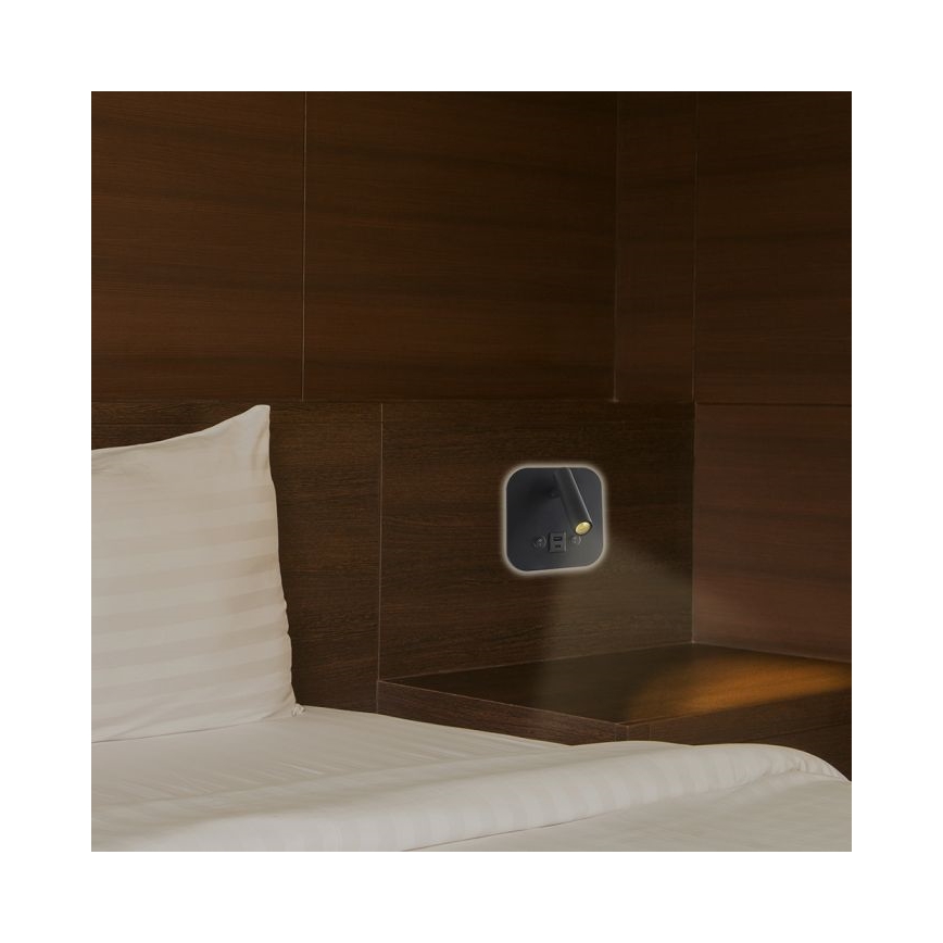 LED nástenné bodové svietidlo s USB portom LED/8W/230V 3000K čierne