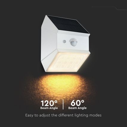 LED Nástenné solárne svietidlo so senzorom LED/2,5W/3,7V 3000/4000/6000K IP65 1200 mAh biele