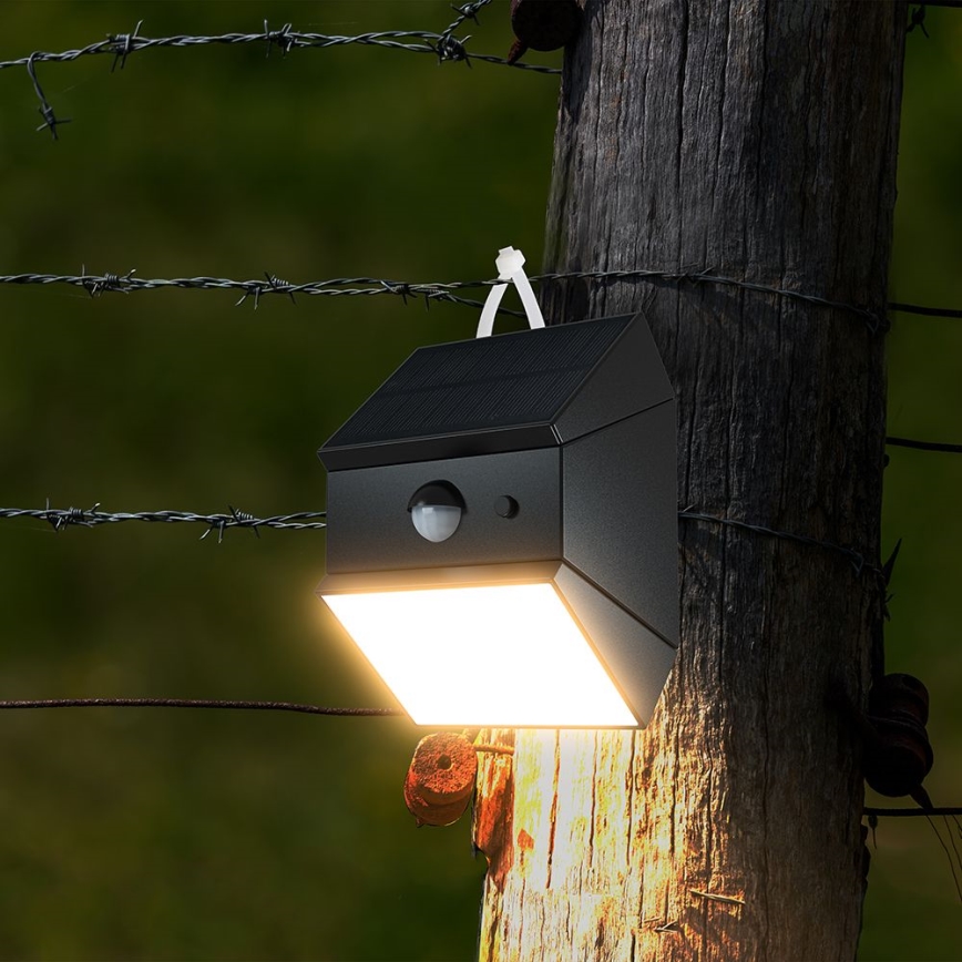 LED Nástenné solárne svietidlo s čidlom LED/2,5W/3,7V 3000/4000/6000K IP65 1200 mAh čierne