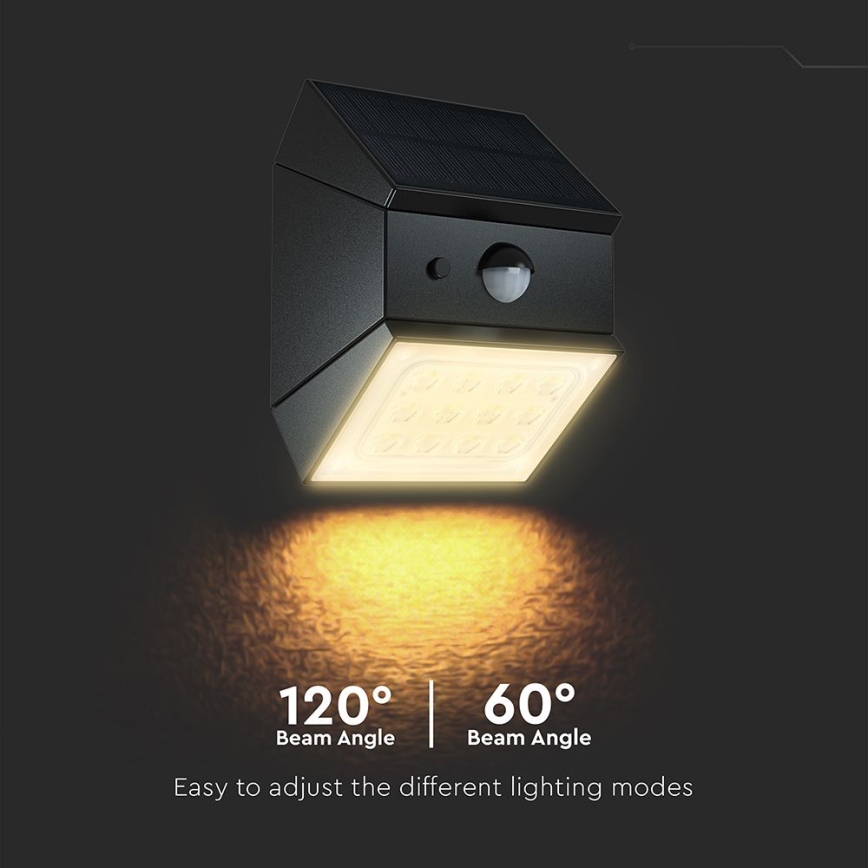 LED Nástenné solárne svietidlo s čidlom LED/2,5W/3,7V 3000/4000/6000K IP65 1200 mAh čierne