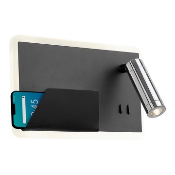 LED Nástenné svietidlo BOARD LED/7,8W/230V + LED/3W čierna/lesklý chróm
