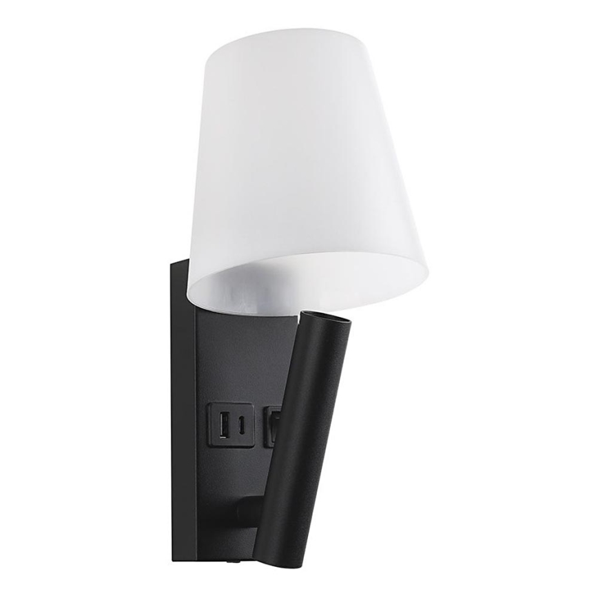 LED nástenné svietidlo s USB portom LED/2W/230V 3000K čierna/biela