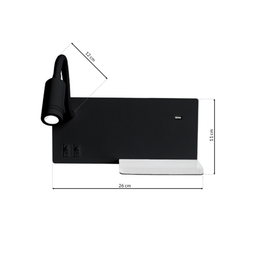 LED nástenné svietidlo SHELF LED/4W+LED/5W+LED/2W/230V čierna