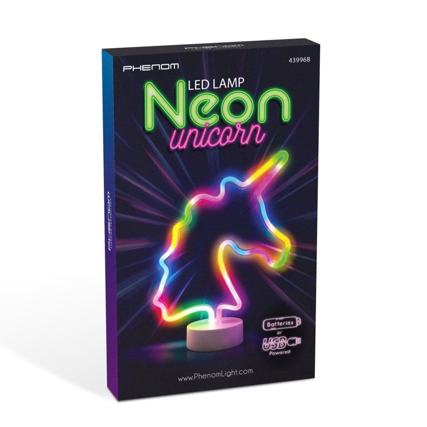 LED neónová stolná dekorácia LED/2W/3xAA USB jednorožec
