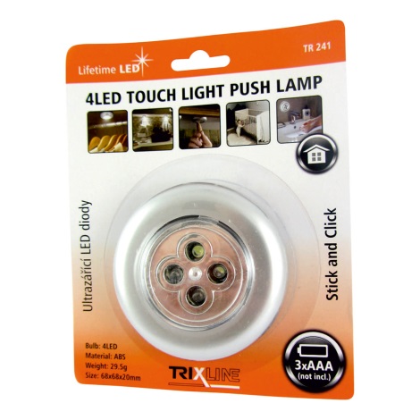 LED Nočné dotykové svetlo 4xLED/0,2W/3xAAA strieborná