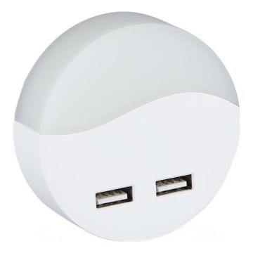 LED Nočné svetlo so senzorom súmraku do zásuvky 2xUSB LED/0,45W/230V 3000K
