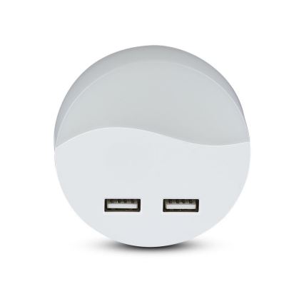 LED Nočné svetlo so senzorom súmraku do zásuvky 2xUSB LED/0,45W/230V 3000K