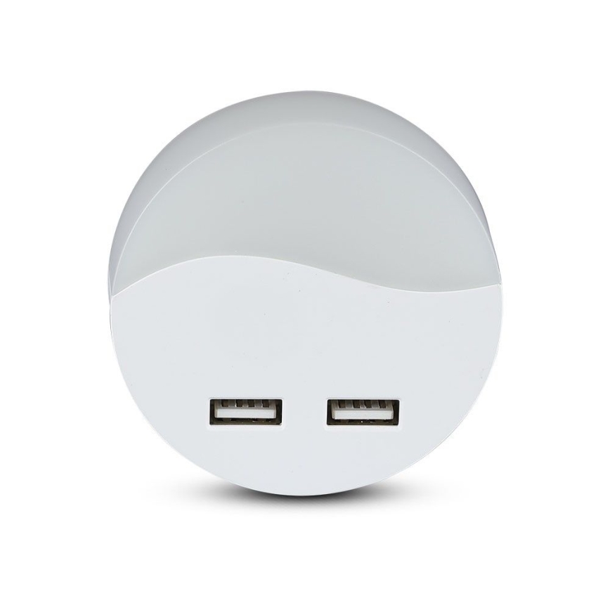 LED Nočné svetlo so senzorom súmraku do zásuvky 2xUSB LED/0,45W/230V 3000K