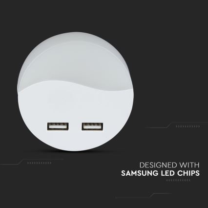 LED Nočné svetlo so senzorom súmraku do zásuvky 2xUSB LED/0,45W/230V 3000K