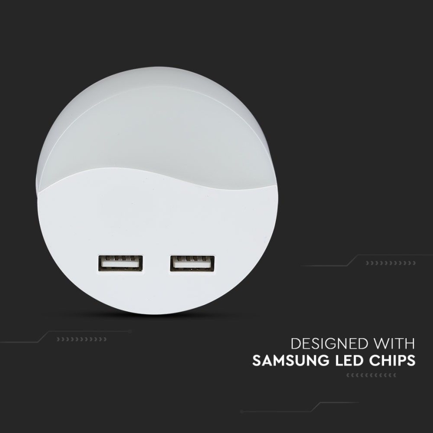 LED Nočné svetlo so senzorom súmraku do zásuvky 2xUSB LED/0,45W/230V 3000K