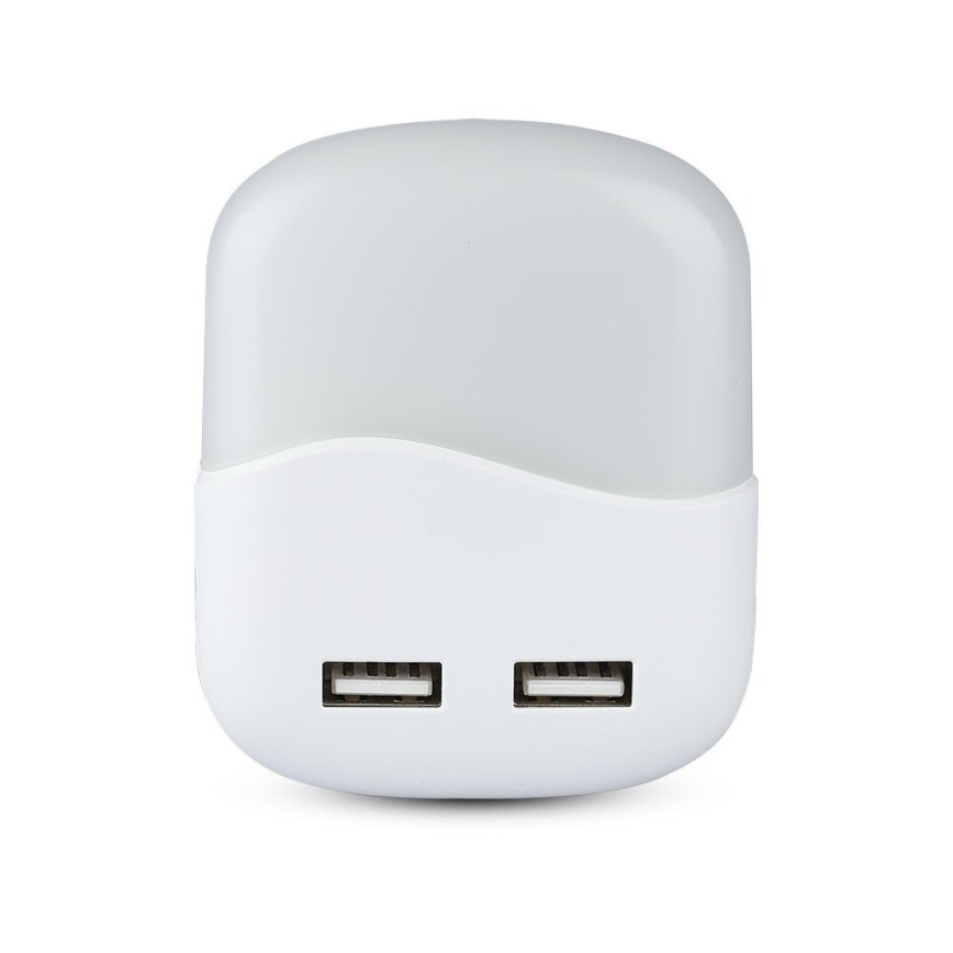 LED Nočné svetlo so senzorom súmraku do zásuvky 2xUSB LED/0,45W/230V 4000K
