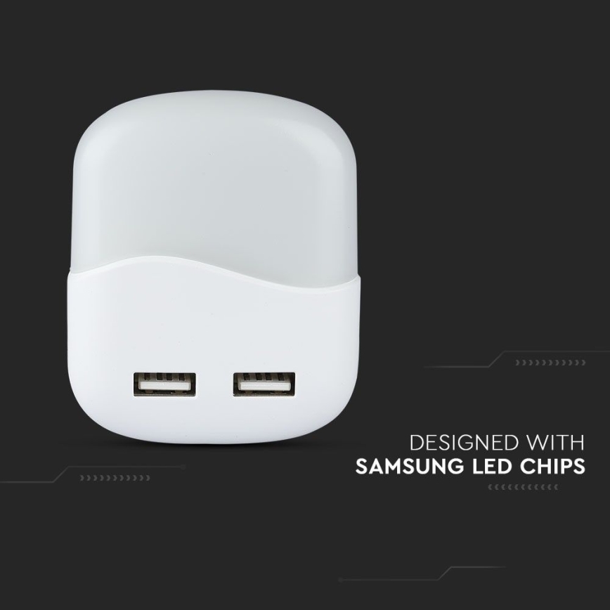 LED Nočné svetlo so senzorom súmraku do zásuvky 2xUSB LED/0,45W/230V 4000K