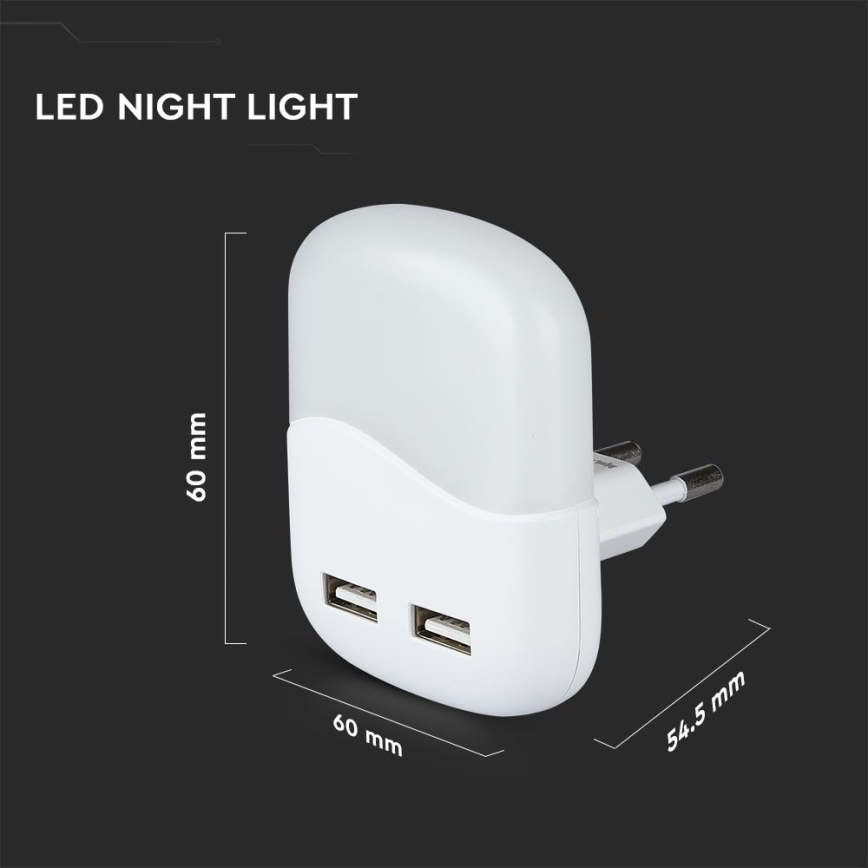 LED Nočné svetlo so senzorom súmraku do zásuvky 2xUSB LED/0,45W/230V 4000K