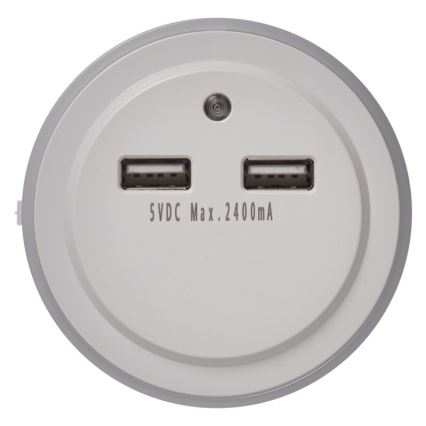 LED Nočné svietidlo do zásuvky s fotosenzorom+2xUSB 3xLED/0,3W/230V