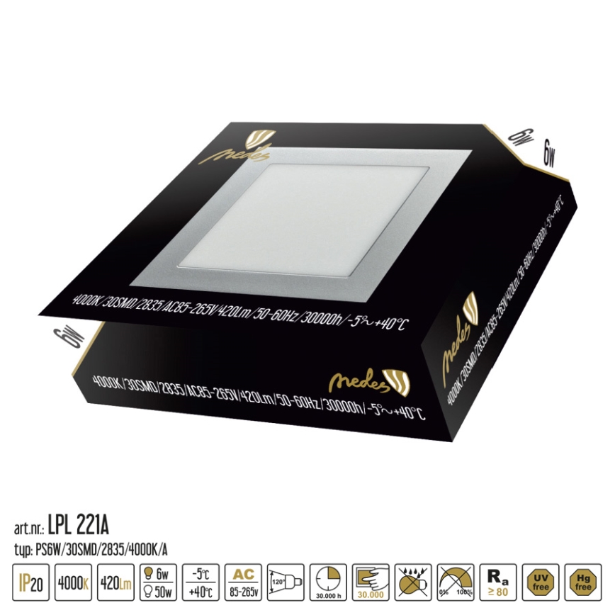 Nedes LPL221A - LED panel podhľadový LED/6W