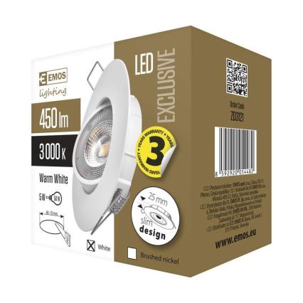 LED Podhľadové svietidlo EXCLUSIVE 1xLED/5W/230V 3000 K biela