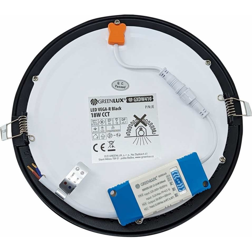LED Podhľadové svietidlo VEGA LED/18W/230V 2900/3900/5800K pr. 22,5 cm čierna