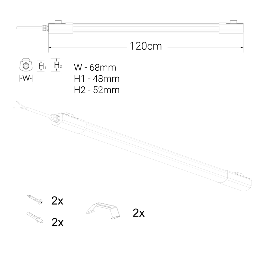 LED Podlinkové svietidlo LED/60W/230V 6000K 120 cm IP65 čierna