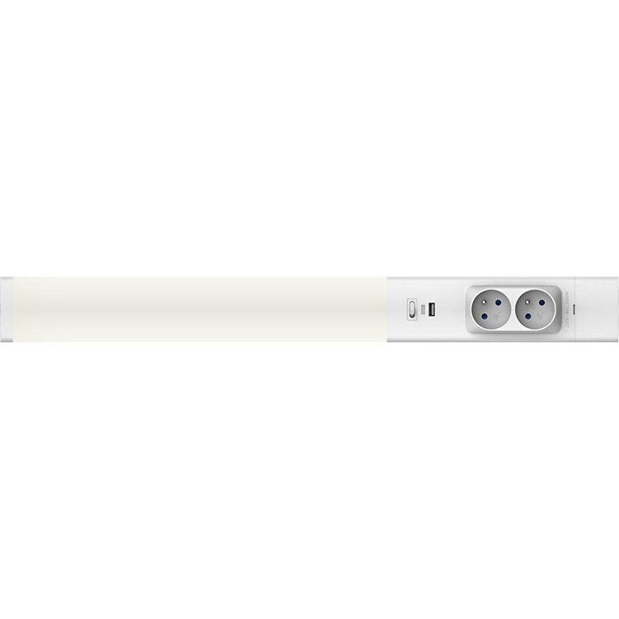 LED Podlinkové svietidlo so zásuvkami a USB porty LED/18W/230V 4000K strieborná