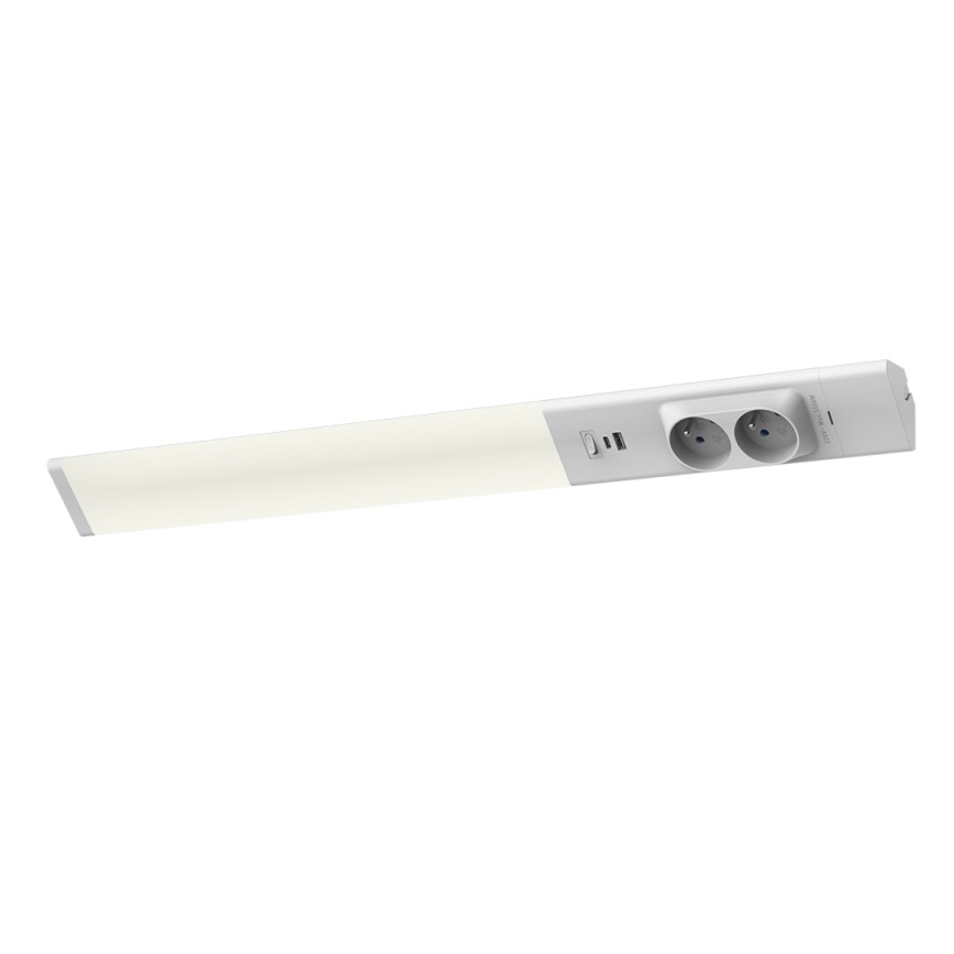 LED Podlinkové svietidlo so zásuvkami a USB porty LED/18W/230V 4000K strieborná