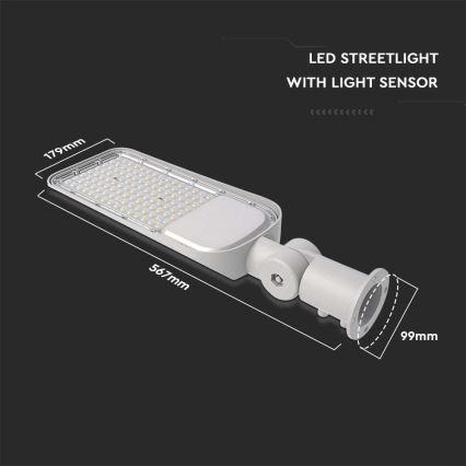 LED Pouličná lampa so senzorom súmraku SAMSUNG CHIP LED/100W/230V 6500K IP65 šedá
