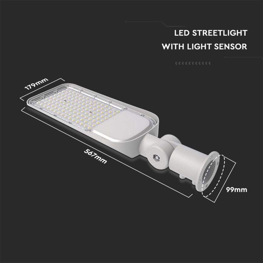 LED pouličné svietidlo so súmrakovým senzorom SAMSUNG CHIP LED/100W/230V 6500K IP65 sivá