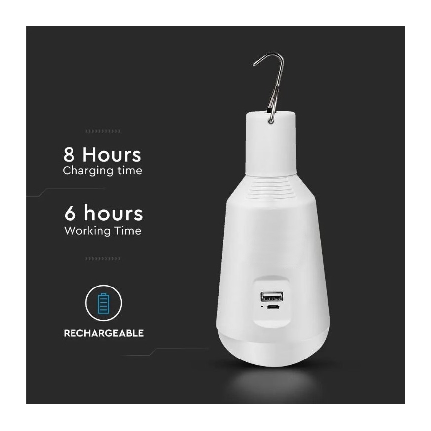 LED Prenosná solárna žiarovka 3v1 LED/7W/230V 3000K/4000K/6400K + USB nabíjanie