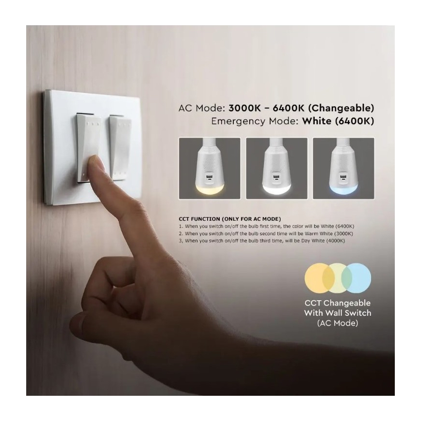 LED Prenosná solárna žiarovka 3v1 LED/7W/230V 3000K/4000K/6400K + USB nabíjanie