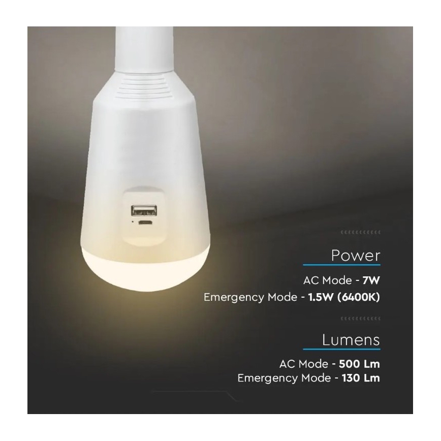 LED Prenosná solárna žiarovka 3v1 LED/7W/230V 3000K/4000K/6400K + USB nabíjanie