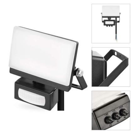 LED reflektor s pohybovým a súmrakovým senzorom TAMBO EVO LED/10W/230V 4000K IP44 čierny