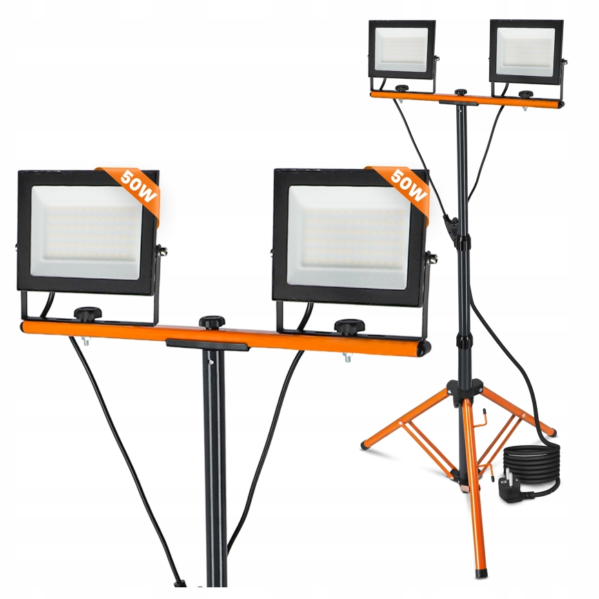 LED reflektor s stojanom 2xLED/50W/230V 4500K IP65 čierna/oranžová