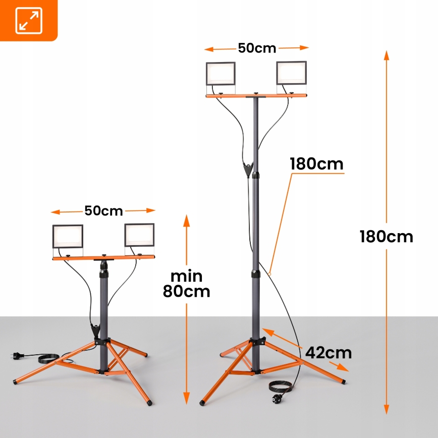 LED reflektor s stojanom 2xLED/50W/230V 4500K IP65 čierna/oranžová