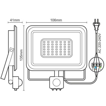 LED Reflektor so senzorom LED/10W/230V 4000K IP44