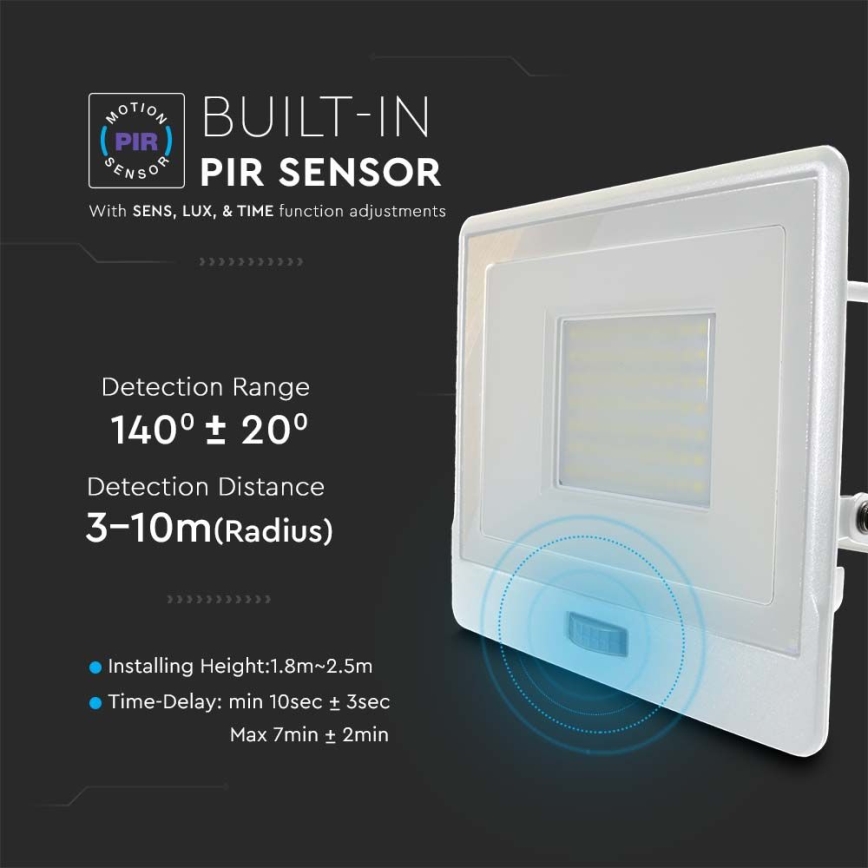 LED Reflektor so senzorom LED/50W/230V 4000K IP65 biela