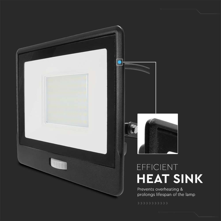 LED Reflektor so senzorom LED/50W/230V 6500K IP65 čierna