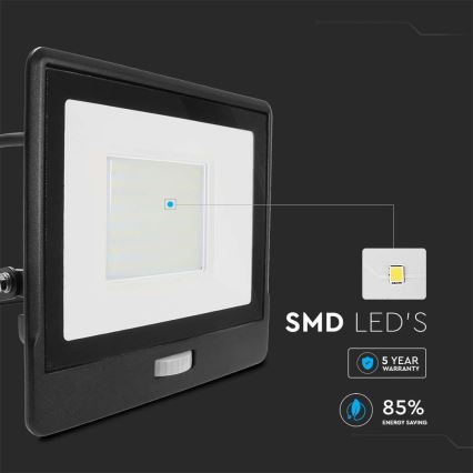 LED Reflektor so senzorom LED/50W/230V 6500K IP65 čierna