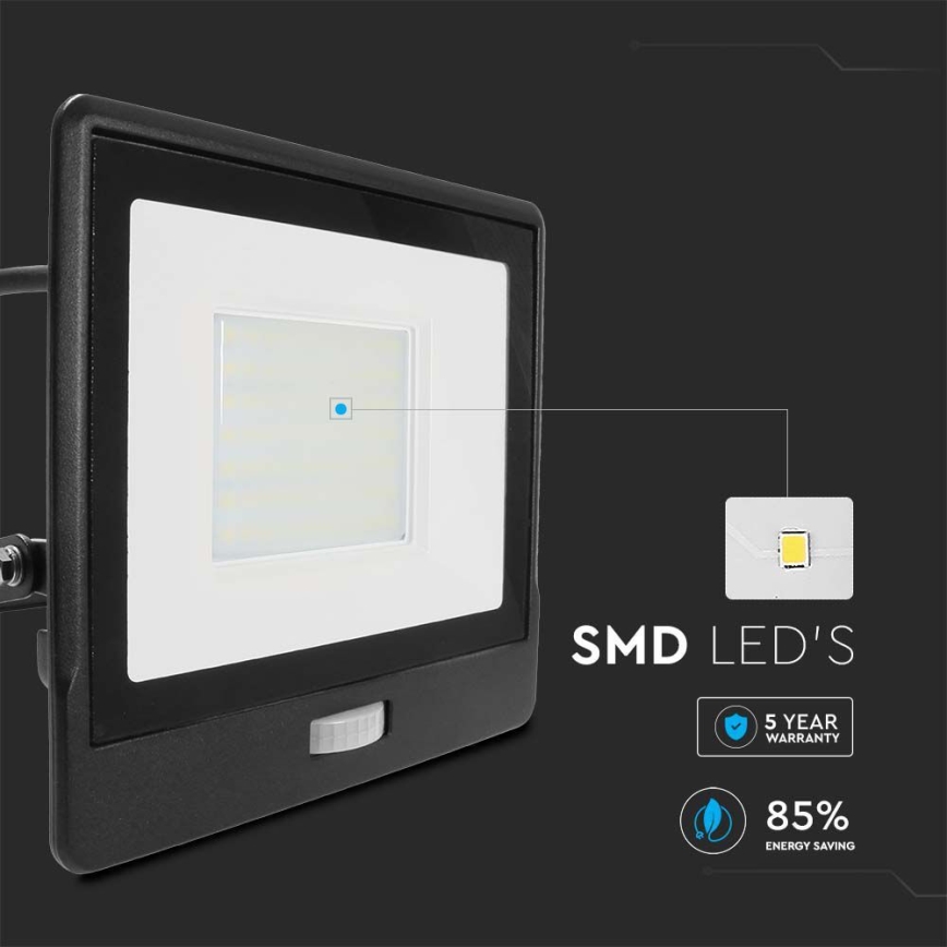 LED Reflektor so senzorom LED/50W/230V 6500K IP65 čierna