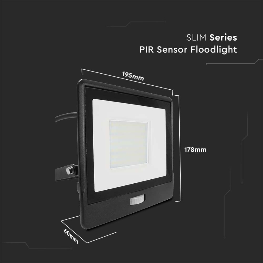 LED Reflektor so senzorom LED/50W/230V 6500K IP65 čierna