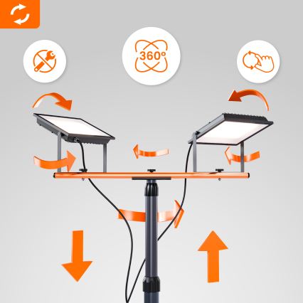 LED reflektor so stojanom 2xLED/100W/230V 4500K IP65 čierna/oranžová