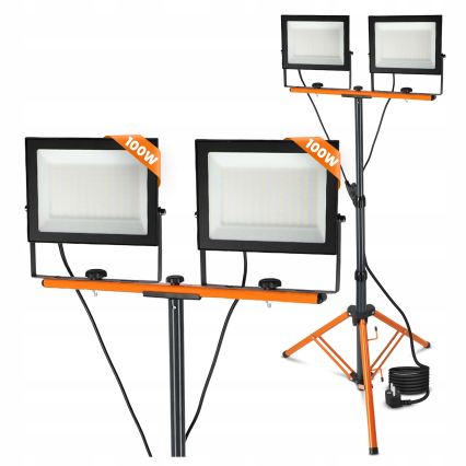 LED reflektor so stojanom 2xLED/100W/230V 4500K IP65 čierna/oranžová