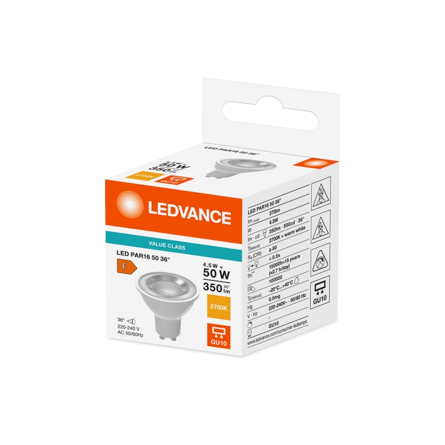 LED reflektorová žiarovka PAR16 GU10/4,5W/230V 2700K 36° - Ledvance