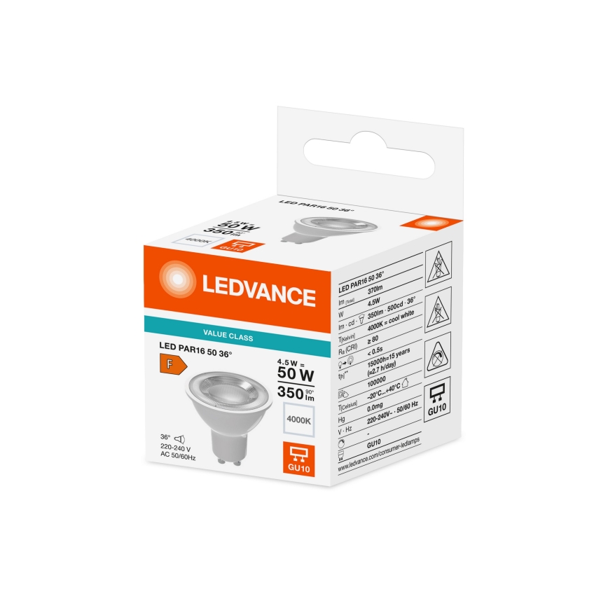 LED reflektorová žiarovka PAR16 GU10/4,5W/230V 4000K 36° - Ledvance